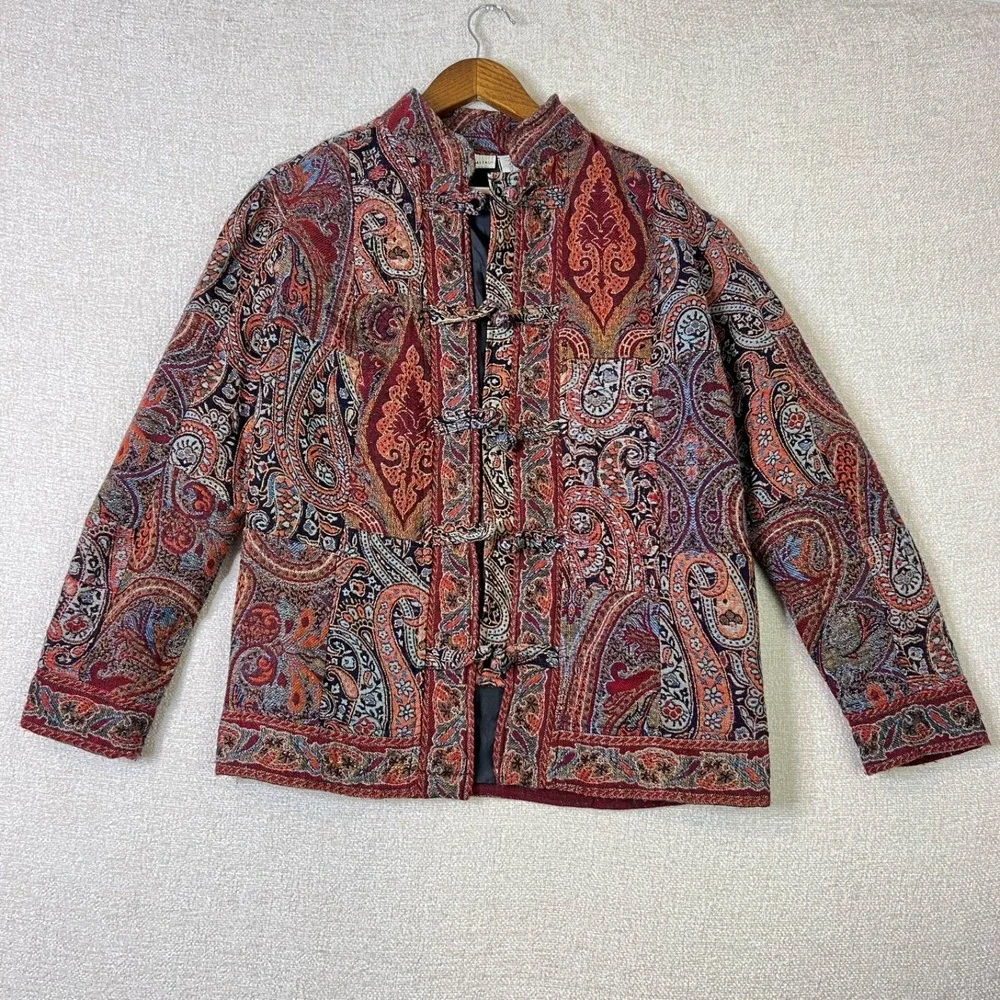 White Stag 90s Y2K Jacket Tapestry Art Boho Paisley Chinese Knot Button Size S